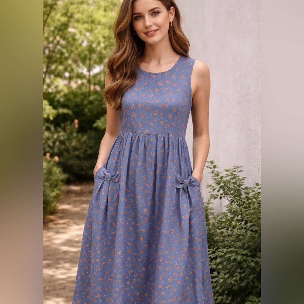 LAURA ASHLEY Britain Vintage Cottagecore Garden Party Floral Jumper Dress size 6